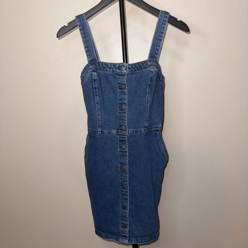 Hollister California Denim Button-Down Mini Pinafore Dress
